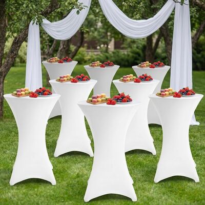 Jiubiaz Funda Para Mesa Alta Redonda Ø60×110 Cm – Mantel Extensible Para Bodas Y Banquetes Blanco 10x Jiubiaz Funda Para Mesa Alta Redonda Ø60×110 Cm – Mantel Extensible Para Bodas Y Banquetes Blanco 10x