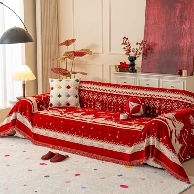 OEM Manta Reversible Antideslizante Para Sofá Con Motivos Navideños Y Flecos Rojos, 180 X 340 Cm. OEM Manta Reversible Antideslizante Para Sofá Con Motivos Navideños Y Flecos Rojos, 180 X 340 Cm.