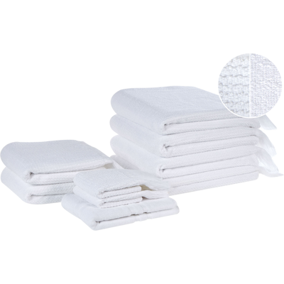 Conjunto de 9 toallas de algodón terry blancas Beliani - Toallas de baño Conjunto de 9 toallas de algodón terry blancas Beliani - Toallas de baño