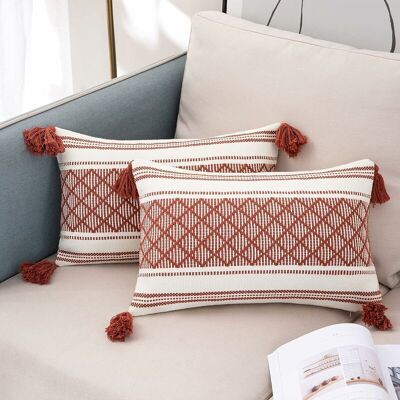 DPZO Juego De 2 Fundas De Cojín Rectangulares De Estilo Bohemio Moderno, Fundas Decorativas De Jacquard Para Salón, Sofá, Dormitorio, 30 X 50 Cm, Rojo Y Blanco. DPZO Juego De 2 Fundas De Cojín Rectangulares De Estilo Bohemio Moderno, Fundas Decorativas De Jacquard Para Salón, Sofá, Dormitorio, 30 X 50 Cm, Rojo Y Blanco.