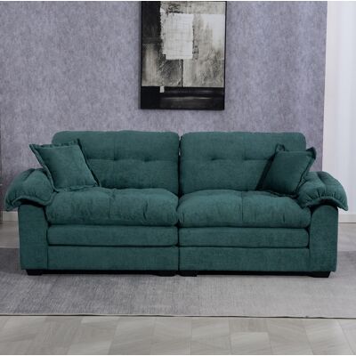COVREO Sofá 214x89x93 Cm Verde Tapizado De Chenilla Con Asiento Profundo Y Cojines De Doble Capa COVREO Sofá 214x89x93 Cm Verde Tapizado De Chenilla Con Asiento Profundo Y Cojines De Doble Capa