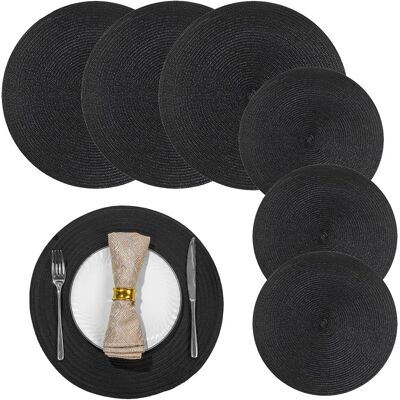 OEM Juego De Manteles Individuales Y Posavasos Negros, Manteles Individuales Redondos, Manteles Y Posavasos Lavables Y Resistentes Al Calor Cubiertos No Incluidos. OEM Juego De Manteles Individuales Y Posavasos Negros, Manteles Individuales Redondos, Manteles Y Posavasos Lavables Y Resistentes Al Calor Cubiertos No Incluidos.