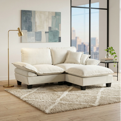 BEAOK Canapé D’angle Modular De Chenilla Beige 194x151x90 Cm Con Otomana Móvil Y 2 Cojines BEAOK Canapé D’angle Modular De Chenilla Beige 194x151x90 Cm Con Otomana Móvil Y 2 Cojines