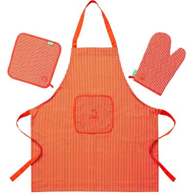 Benetton - Set 3pc Delantal (delantal + Manopla + Agarrador)100% Algodón 190gsm Rojo Rainbow Be Benetton - Set 3pc Delantal (delantal + Manopla + Agarrador)100% Algodón 190gsm Rojo Rainbow Be