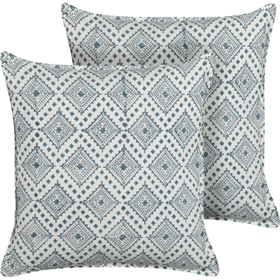 Beliani Cojines de Algodón Azul y Blanco 45x45cm - Cojines Beliani Cojines de Algodón Azul y Blanco 45x45cm - Cojines