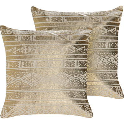Beliani Oro Algodón Patrón Geométrico 2 Cojines - Cojines Decorativos Beliani Oro Algodón Patrón Geométrico 2 Cojines - Cojines Decorativos
