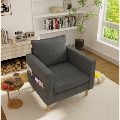 BEAOK Sillon Relax De Chenilla Gris 71 X 68 X 82 Cm Con Cojin Y Bolsillos Laterales BEAOK Sillon Relax De Chenilla Gris 71 X 68 X 82 Cm Con Cojin Y Bolsillos Laterales
