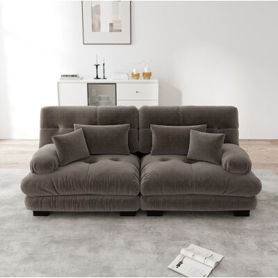 BEAOK Canapé Modular De Chenilla Marrón Con Cojines Lumbares Y Decorativos, Diseño Nube Con Reposabrazos Redondeados BEAOK Canapé Modular De Chenilla Marrón Con Cojines Lumbares Y Decorativos, Diseño Nube Con Reposabrazos Redondeados