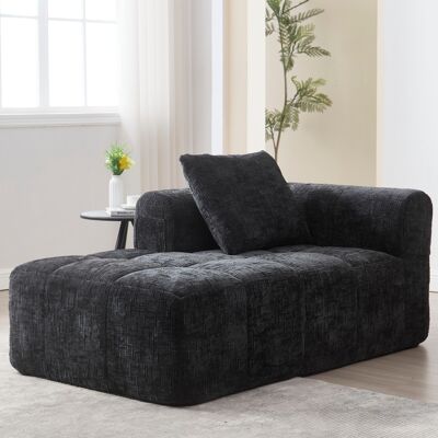 DREAMMESPACE Tumbona De 158 X 90 X 60 Cm - Sofá De 1 Plaza Mullido Con Cojín Y Bolsillos Laterales - Chenilla Negra DREAMMESPACE Tumbona De 158 X 90 X 60 Cm - Sofá De 1 Plaza Mullido Con Cojín Y Bolsillos Laterales - Chenilla Negra