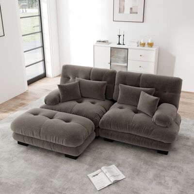 DREAMMESPACE Sofá Esquinero Modular - Estilo Cloud - 220 X 145 X 81 Cm - Incluye Otomana Y 4 Cojines - Salón Moderno - Tejido De Chenilla Marrón DREAMMESPACE Sofá Esquinero Modular - Estilo Cloud - 220 X 145 X 81 Cm - Incluye Otomana Y 4 Cojines - Salón Moderno - Tejido De Chenilla Marrón