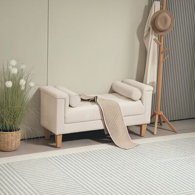 PZCC Banco Tapizado, Diseño Vintage, 2 Cojines, Funda De Chenilla, 115 X 44 X 58 Cm, Beige PZCC Banco Tapizado, Diseño Vintage, 2 Cojines, Funda De Chenilla, 115 X 44 X 58 Cm, Beige