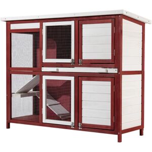 WILTEC Conejera Con Escalera Y Dos Niveles Rojo Y Blanco Caseta Con Suelo Extraíble Y Tejado Plegable WILTEC Conejera Con Escalera Y Dos Niveles Rojo Y Blanco Caseta Con Suelo Extraíble Y Tejado Plegable