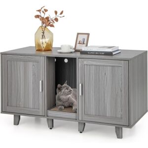 Costway - Cajas De Arena Para Gatos, Casa De Baño Oculto Para Mascota Con 2 Puertas, Arenero Cubierto Con Entrada Sinuosa Y Tablero Rascador, Mesa Auxiliar Para Gatos 120 X 52 X 65 Cm (gris Oscuro) Costway - Cajas De Arena Para Gatos, Casa De Baño Oculto Para Mascota Con 2 Puertas, Arenero Cubierto Con Entrada Sinuosa Y Tablero Rascador, Mesa Auxiliar Para Gatos 120 X 52 X 65 Cm (gris Oscuro)