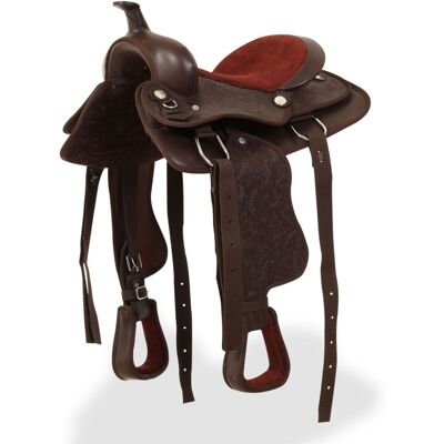 vidaXL - Western saddle headstall & breast collar - 13in - cuero real marrón - Juego de silla vidaXL - Western saddle headstall & breast collar - 13in - cuero real marrón - Juego de silla