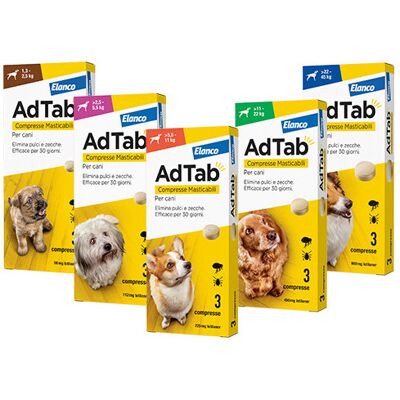 Elanco Italia Spa Adtab para perros 11-22kg - 3 comprimidos masticables 450 mg - Tratamiento contra pulgas y garrapatas Elanco Italia Spa Adtab para perros 11-22kg - 3 comprimidos masticables 450 mg - Tratamiento contra pulgas y garrapatas