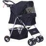 Pawhut - Cochecito para mascotas plegable carrito para perros pequeños con toldo ajustable cesta de almacenaje y marco de acero 75x46x94 cm negro