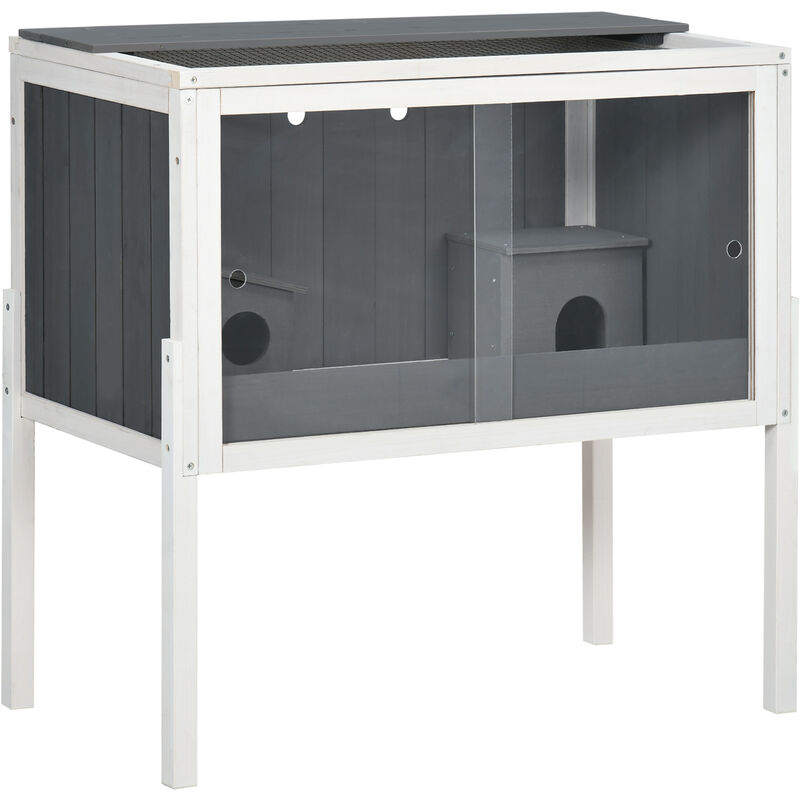 Pawhut - jaula para hámster de madera 82x45x81 cm casa para roedores con 2 puertas de acrílico estante extraíble 2 casitas para animales pequeños