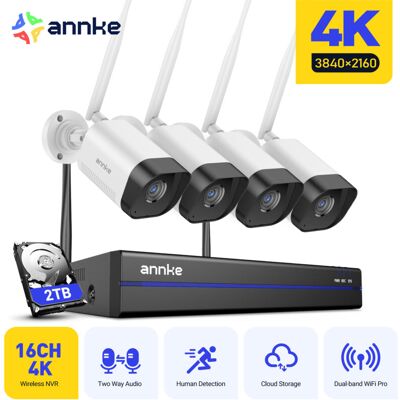 Annke - Kit De Vidéosurveillance Sécurité Sans Fil 8mp,16 Canaux Avec 4 Caméras,audio Bidirectionnel,vision Nocturne,détection Mouvement,2tb Annke - Kit De Vidéosurveillance Sécurité Sans Fil 8mp,16 Canaux Avec 4 Caméras,audio Bidirectionnel,vision Nocturne,détection Mouvement,2tb
