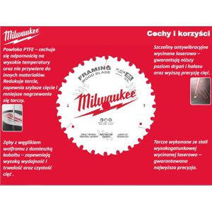 Milwaukee Modelo 4932471311 Hoja de sierra circular de acero láser - Madera Milwaukee Modelo 4932471311 Hoja de sierra circular de acero láser - Madera