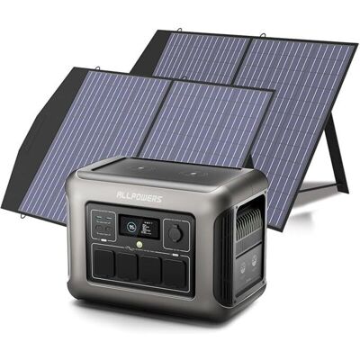 R1500 Generador Solar Con 2 Paneles Solares De 100w, Estación De Energía Portátil 1152wh Lifepo4 Batería, 4 Salidas Ac De 1800w (3000w Pico), Para Camping, Viajes, Cortes, Emergencia - Allpowers R1500 Generador Solar Con 2 Paneles Solares De 100w, Estación De Energía Portátil 1152wh Lifepo4 Batería, 4 Salidas Ac De 1800w (3000w Pico), Para Camping, Viajes, Cortes, Emergencia - Allpowers