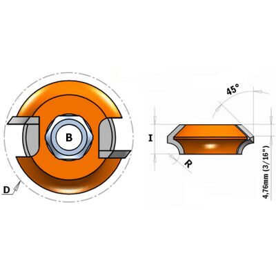 CMT 822.030.11 Fresa - 8 filos, 38mm diámetro, 12.7mm longitud de corte, 45° de esquina CMT 822.030.11 Fresa - 8 filos, 38mm diámetro, 12.7mm longitud de corte, 45° de esquina