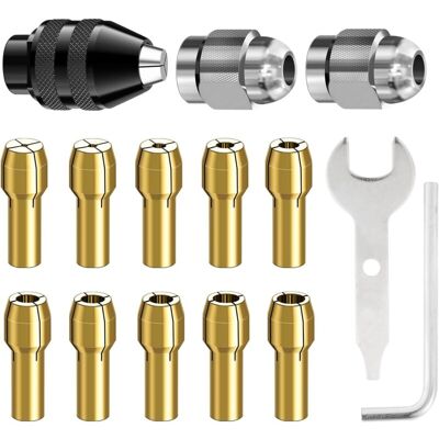 FOCTRO Juego De 15 Portabrocas Dremel Compatibles, Accesorios Para Herramientas Rotativas, De 0,8 Mm A 3,2 Mm, Pieza De Repuesto 4486, Portabrocas De Cambio Rápido, Pieza De Repuesto 4485, Pinza De Latón, Tu FOCTRO Juego De 15 Portabrocas Dremel Compatibles, Accesorios Para Herramientas Rotativas, De 0,8 Mm A 3,2 Mm, Pieza De Repuesto 4486, Portabrocas De Cambio Rápido, Pieza De Repuesto 4485, Pinza De Latón, Tu
