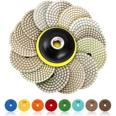 LABLANC Disco De Pulido De Diamante Spta, 15 Unidades, 100 Mm (4 Pulgadas), Para Hormigón, Granito Y Mármol, 50-6000 Para Pulidora. LABLANC Disco De Pulido De Diamante Spta, 15 Unidades, 100 Mm (4 Pulgadas), Para Hormigón, Granito Y Mármol, 50-6000 Para Pulidora.
