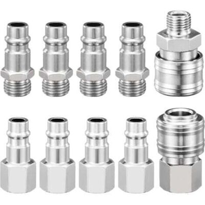 SANS MARQUE Conector Rápido De Aire Comprimido Bsp De 1/4", 10 Boquillas Europeas Para Compresor, Conexión Para Manguera De Aire Comprimido. SANS MARQUE Conector Rápido De Aire Comprimido Bsp De 1/4", 10 Boquillas Europeas Para Compresor, Conexión Para Manguera De Aire Comprimido.