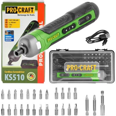 Destornillador A Batería Procraft Ks510 3,6 V 10 Nm + Batería Integrada De 1,5 Ah + Juego De Puntas De 27 Piezas + Maletín Destornillador A Batería Procraft Ks510 3,6 V 10 Nm + Batería Integrada De 1,5 Ah + Juego De Puntas De 27 Piezas + Maletín