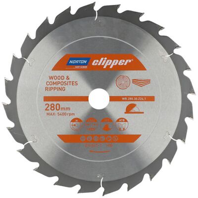 Sierra Circular Norton 280 Mm (3,0 / 2,0), Corte Transversal Y Suave Para Madera Y Materiales Compuestos, 24 Dientes, Carburo Y Acero, 9500 Rpm, Diámetro 30 Mm, Sierra De Mesa Sierra Circular Norton 280 Mm (3,0 / 2,0), Corte Transversal Y Suave Para Madera Y Materiales Compuestos, 24 Dientes, Carburo Y Acero, 9500 Rpm, Diámetro 30 Mm, Sierra De Mesa