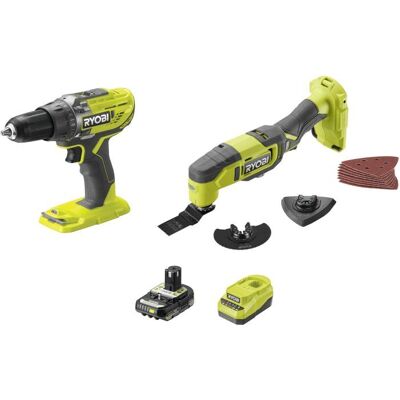 Ryobi Pack 2 Herramientas One+ 18v Taladro Atornillador + Herramienta Multifuncional Oscilante + Batería 2ah + Cargador R18ck2g-1c20g Ryobi Pack 2 Herramientas One+ 18v Taladro Atornillador + Herramienta Multifuncional Oscilante + Batería 2ah + Cargador R18ck2g-1c20g