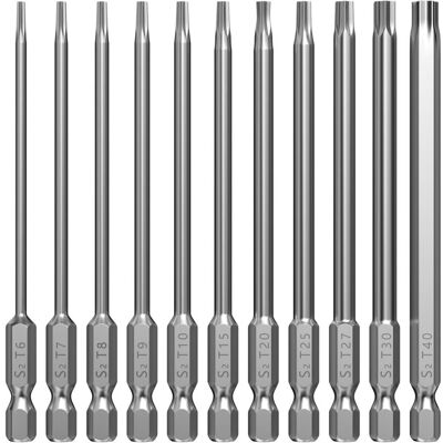 FOCTRO Juego De 11 Puntas Torx Extralargas De 100 Mm, Magnéticas, Para Destornilladores Hexagonales, T6, T7, T8, T9, T10, T15, T20, T25, T27, T30, T40, Vástago Hexagonal De 1/4". FOCTRO Juego De 11 Puntas Torx Extralargas De 100 Mm, Magnéticas, Para Destornilladores Hexagonales, T6, T7, T8, T9, T10, T15, T20, T25, T27, T30, T40, Vástago Hexagonal De 1/4".