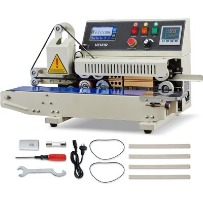 Vevor Máquina De Sellado Continuo Horizontal Ancho De Sellado 6-12 Mm, Selladora De Banda Con Impresión De Tinta, Temperatura Y Velocidad Ajustables, Envasadora Para Bolsas De Plástico 0,03-0,8 Mm Vevor Máquina De Sellado Continuo Horizontal Ancho De Sellado 6-12 Mm, Selladora De Banda Con Impresión De Tinta, Temperatura Y Velocidad Ajustables, Envasadora Para Bolsas De Plástico 0,03-0,8 Mm