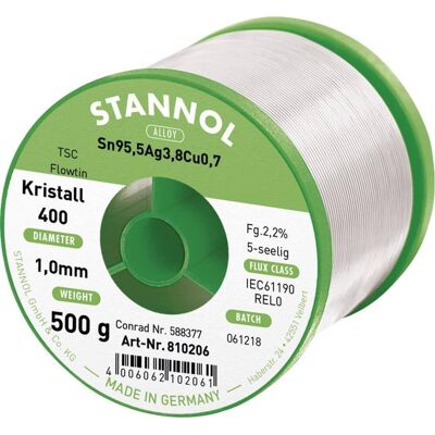 Hilo de soldadura sin plomo Stannol Sn95,5Ag3,8Cu0,7 - Eutéctico 217°C Hilo de soldadura sin plomo Stannol Sn95,5Ag3,8Cu0,7 - Eutéctico 217°C