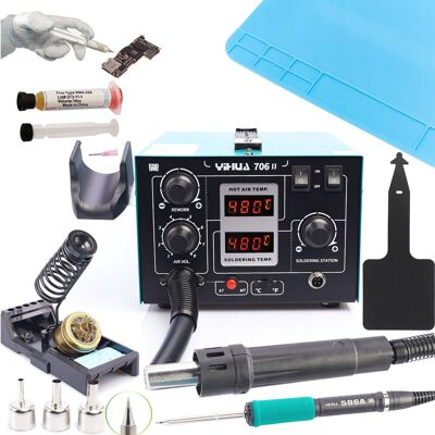 OEM Estación De Soldadura Profesional 2 En 1 De Aire Caliente + Sistema T12 Yihua 706 Ii + Fundente + Alfombrilla + Protección Antiescaldaduras OEM Estación De Soldadura Profesional 2 En 1 De Aire Caliente + Sistema T12 Yihua 706 Ii + Fundente + Alfombrilla + Protección Antiescaldaduras