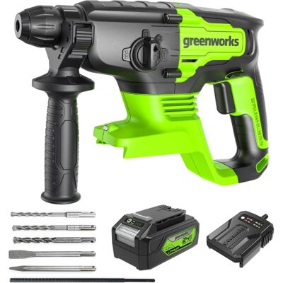 Martillo Perforador Rotativo Sin Escobillas Greenworks De 24 V Con Sistema Sds - 2 Julios - Batería De 4,0 Ah Y Cargado Martillo Perforador Rotativo Sin Escobillas Greenworks De 24 V Con Sistema Sds - 2 Julios - Batería De 4,0 Ah Y Cargado