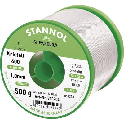 Stannol 810202 Cuerda de soldar sin plomo Sn99Cu1 - Estaño Stannol 810202 Cuerda de soldar sin plomo Sn99Cu1 - Estaño