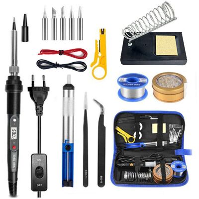 OEM Kit De Soldador De 60 W, Herramientas De Soldadura Eléctrica, Temperatura Ajustable De 200 A 450 °c, Con Pistola De Soldar, 5 Puntas De Soldadura, Bomba Desoldadora Y Soporte Para Soldador - Crezuo OEM Kit De Soldador De 60 W, Herramientas De Soldadura Eléctrica, Temperatura Ajustable De 200 A 450 °c, Con Pistola De Soldar, 5 Puntas De Soldadura, Bomba Desoldadora Y Soporte Para Soldador - Crezuo