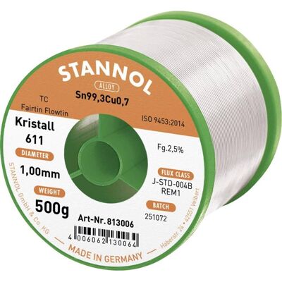 Stannol - Kristall 611 Fairtin - Sn99,3Cu0,7 - Soldadura estaño Stannol - Kristall 611 Fairtin - Sn99,3Cu0,7 - Soldadura estaño