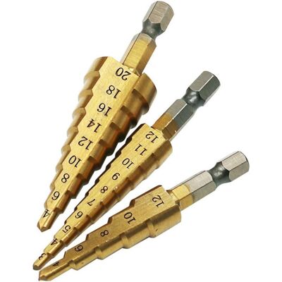 ZVD Brocas Hexagonales Escalonadas Hss De 3 Piezas Para Cortador De Agujeros, Cambio Rápido ZVD Brocas Hexagonales Escalonadas Hss De 3 Piezas Para Cortador De Agujeros, Cambio Rápido