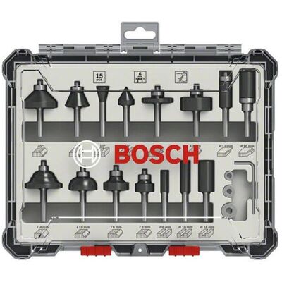Bosch 2607017473 Juego de 15 fresas - Herramientas para router de madera Bosch 2607017473 Juego de 15 fresas - Herramientas para router de madera