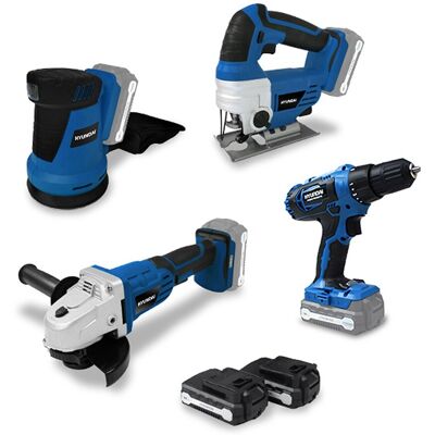 Pack D'Outils 18v - Hyundai Hpack18v4 - Perceuse + Meuleuse + Scie Sauteuse + Ponceuse Pack D'Outils 18v - Hyundai Hpack18v4 - Perceuse + Meuleuse + Scie Sauteuse + Ponceuse