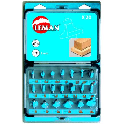 Conjunto de fresas Leman - 20 carburo - 8mm eje - Madera y Metal Conjunto de fresas Leman - 20 carburo - 8mm eje - Madera y Metal
