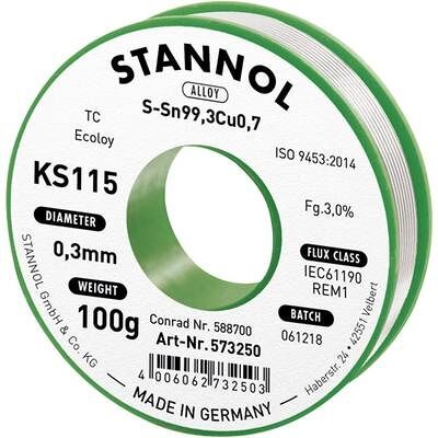 Stannol sin plomo 100g 0,3mm - Alambre de soldar Stannol sin plomo 100g 0,3mm - Alambre de soldar