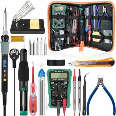 SHMSHNG Juego De 18 Soldadores, Kit De Soldador Eléctrico De 60 W Con 5 Puntas, Temperatura Ajustable, Multímetro Digital, Soporte, Alambre De Soldadura Y Bomba Desoldadora. SHMSHNG Juego De 18 Soldadores, Kit De Soldador Eléctrico De 60 W Con 5 Puntas, Temperatura Ajustable, Multímetro Digital, Soporte, Alambre De Soldadura Y Bomba Desoldadora.