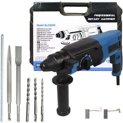 OEM Taladro Percutor Para Hormigón Con Cable De 800 W Y 7 A, Velocidad Variable Y 4 Modos De Perforación. Incluye 3 Brocas, Un Cincel Plano, Un Cincel Puntiagudo Y Un Maletín De Transporte. OEM Taladro Percutor Para Hormigón Con Cable De 800 W Y 7 A, Velocidad Variable Y 4 Modos De Perforación. Incluye 3 Brocas, Un Cincel Plano, Un Cincel Puntiagudo Y Un Maletín De Transporte.