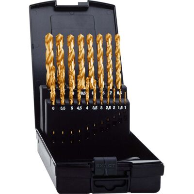 Juego De Brocas Espirales Exact Ø 1-10 Mm, Hss-tin, 19 Piezas, Din338 Juego De Brocas Espirales Exact Ø 1-10 Mm, Hss-tin, 19 Piezas, Din338