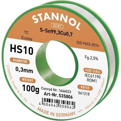 Stannol HS10 2,5% 0,3MM Sn99,3Cu0,7 - Alambre de soldar Stannol HS10 2,5% 0,3MM Sn99,3Cu0,7 - Alambre de soldar