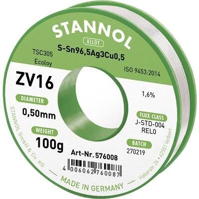 Hilo de soldar ZV16 de Stannol - Sin halógenos, 0.5mm, 100g Hilo de soldar ZV16 de Stannol - Sin halógenos, 0.5mm, 100g