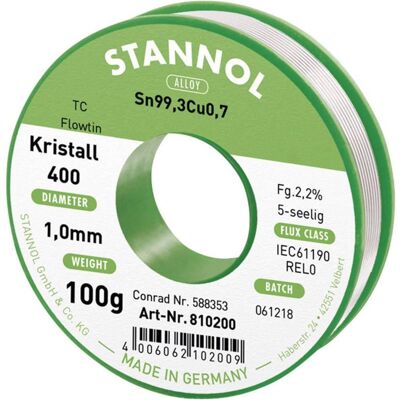 Stannol 810200 Flowtin TC Estaño sin plomo - Hilo de soldar Stannol 810200 Flowtin TC Estaño sin plomo - Hilo de soldar